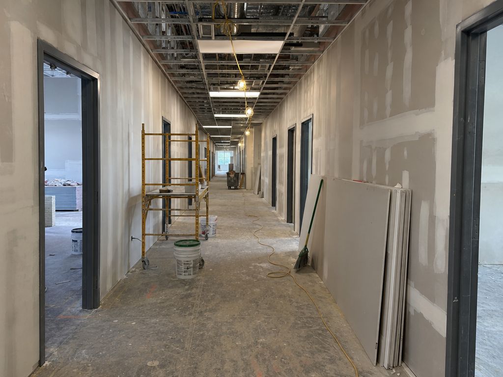 Commercial build-out with metal stud drywall partitions