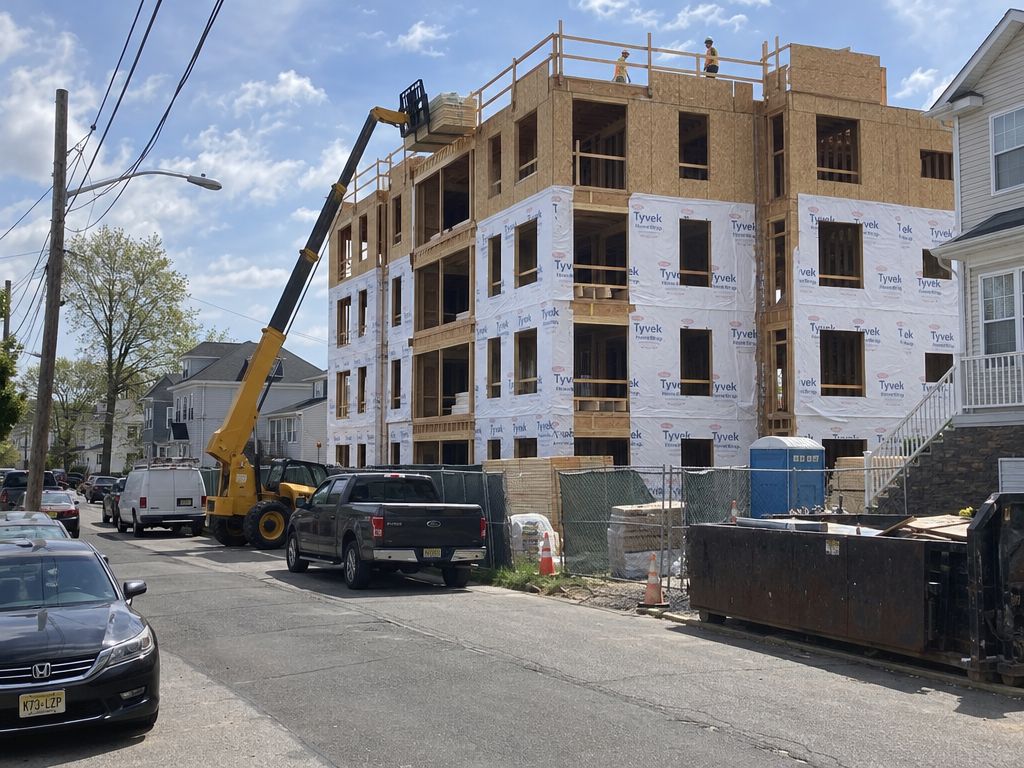 Four-story multifamily apartment building under construction