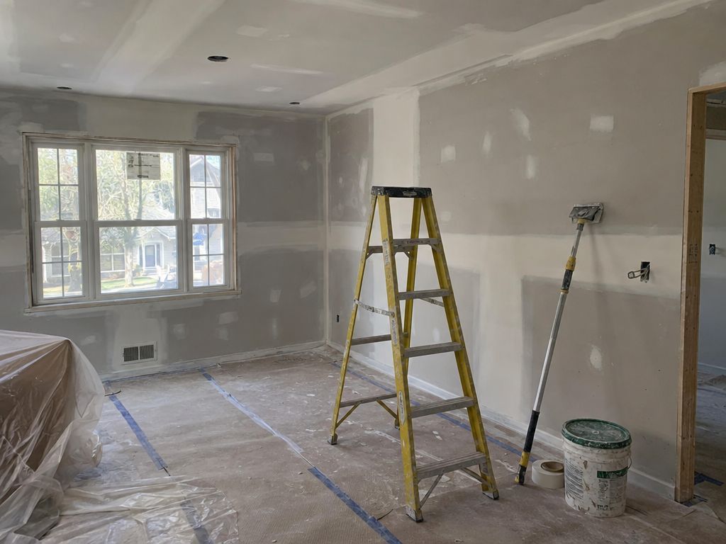 Single-family home interior with new finished drywall